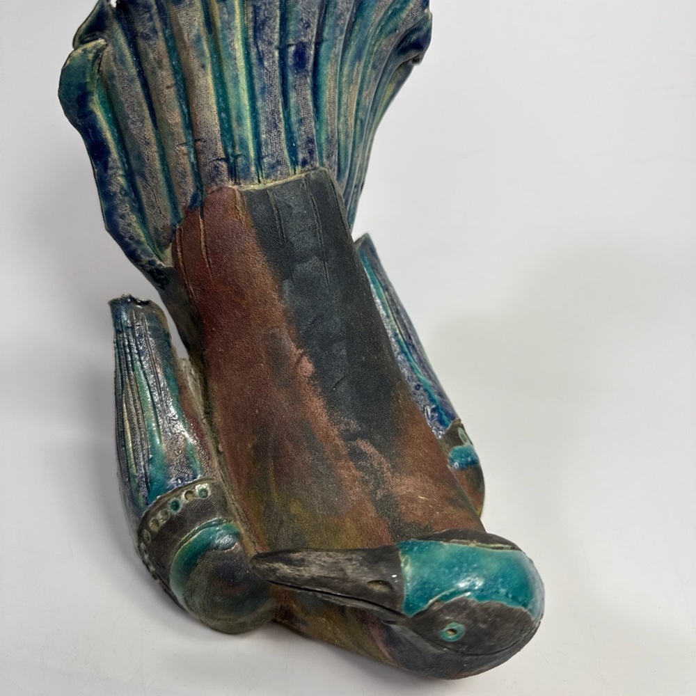 Raku Raven indigenous Canadian made Handcrafted Sculpture signed - Picture 9 of 16